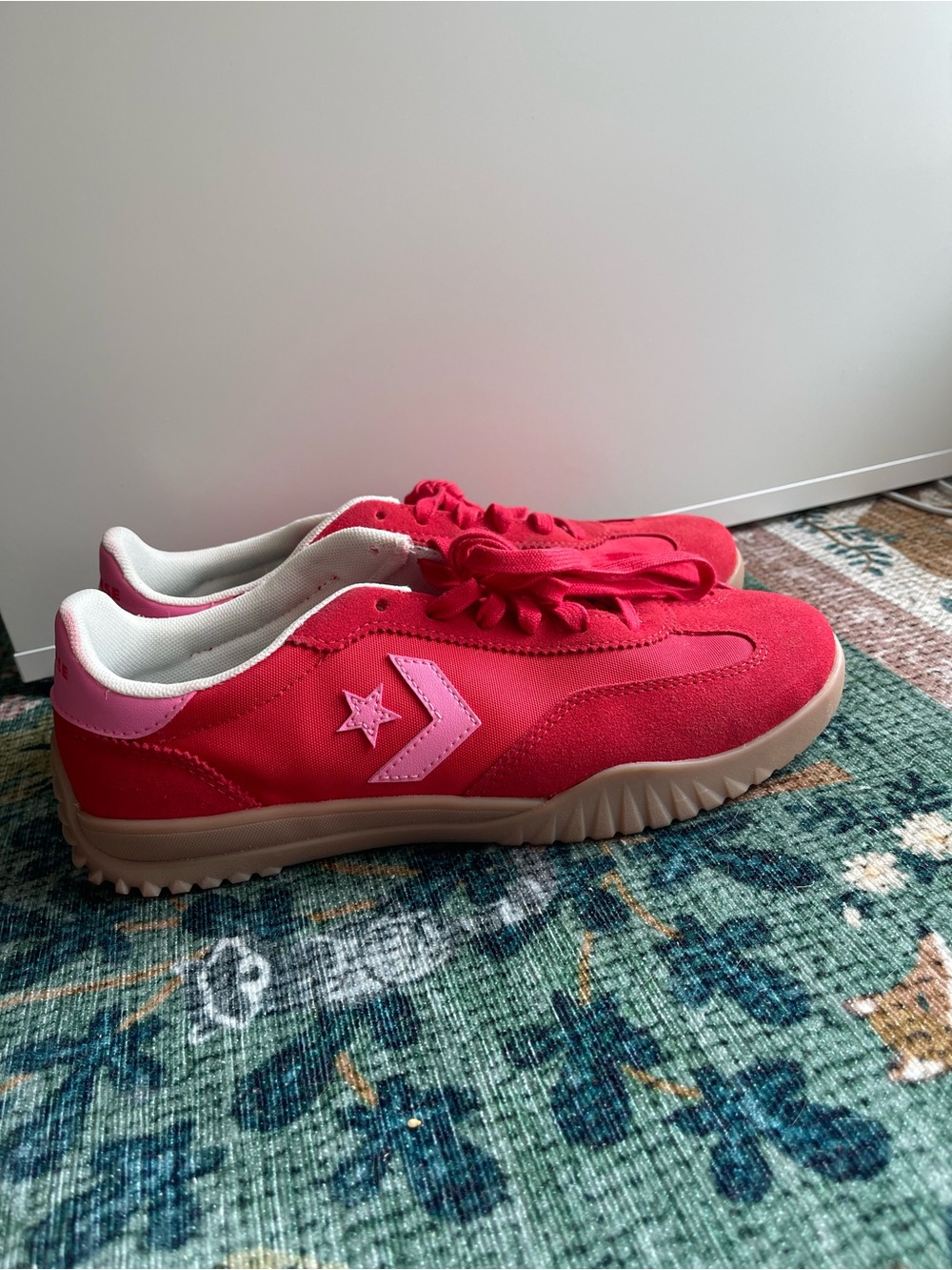 Converse Run Star Trainer Red Low-Top Sneakers with Pink Chevron